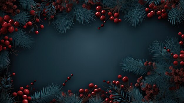 モミとベリーのクリスマスの背景