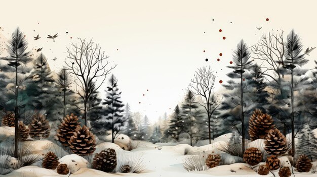 Christmas background with fir branches pine cones and lights AI generated illustration