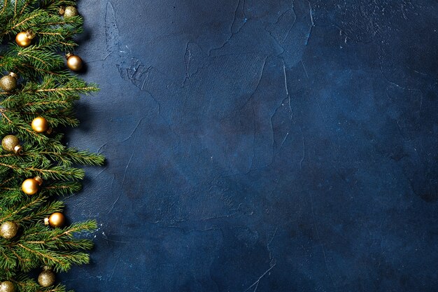 Christmas background with fir tree and decorations