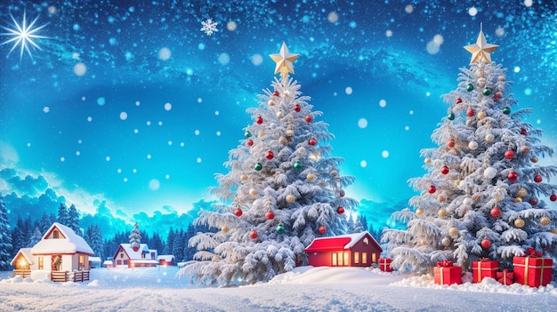 Christmas background with fir tree gifts and snowflakes 3d illustration