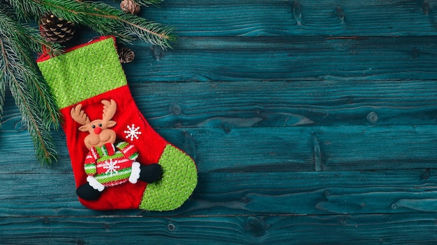 Christmas background with fir tree Top view with copy space