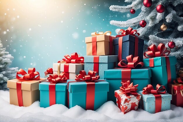Рождественский фон с подарочными коробками