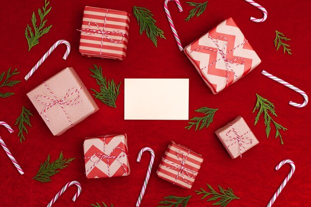 Christmas background with gift boxes.