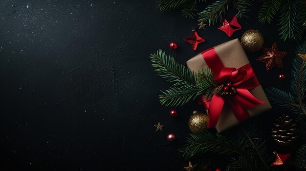 Photo christmas background with gifts and decorations top view ai generate