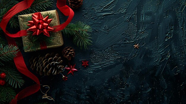 Photo christmas background with gifts and decorations top view ai generate