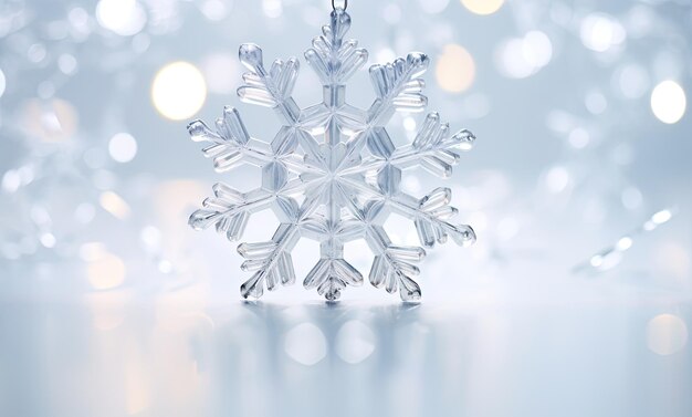 写真 ガラスの透明な雪の結晶の飾りとクリスマスの背景クリスマス アイス フレーク
