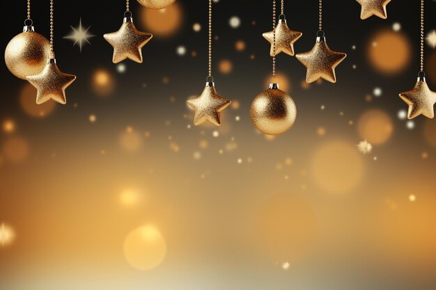 Christmas background with golden baubles and stars 3d rendering