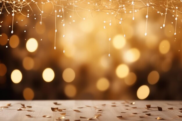 Photo christmas background with golden lights and bokeh effect copy space