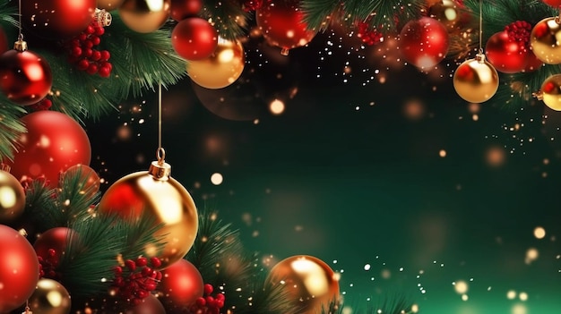 Christmas background with golden and red color balls