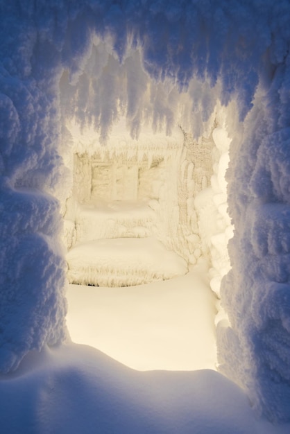 Christmas background with hoarfrost on the walls