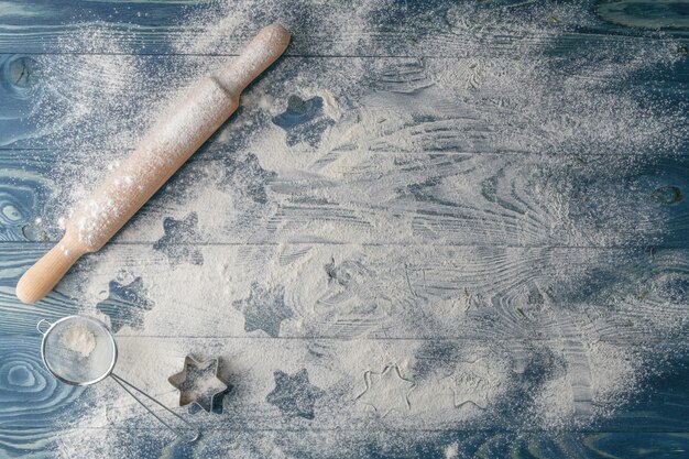 Christmas background with ingredients in the kitchen