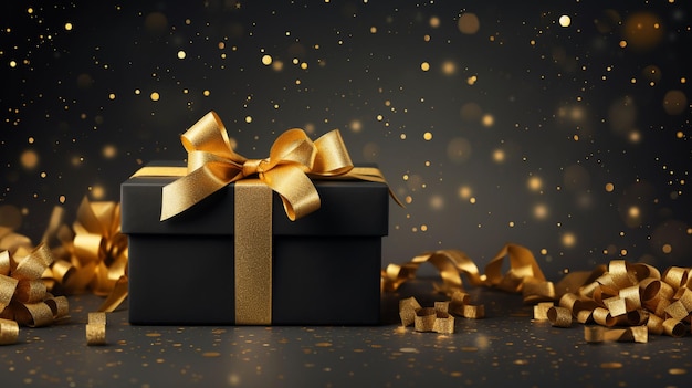 Christmas background with luxury black gift box