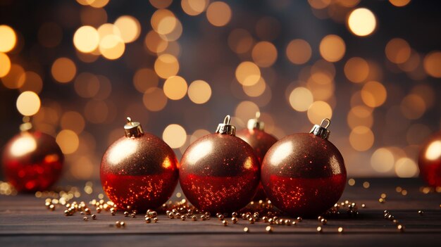 Christmas background with ornaments and glitters bokeh background ai