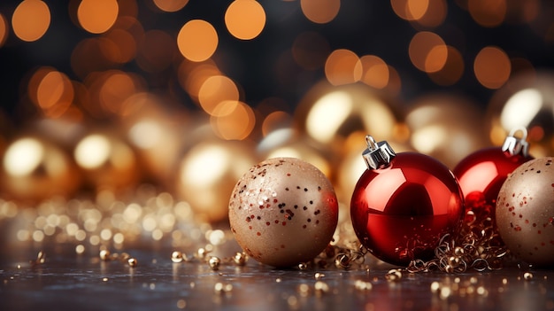 Christmas background with ornaments and glitters bokeh background generative ai