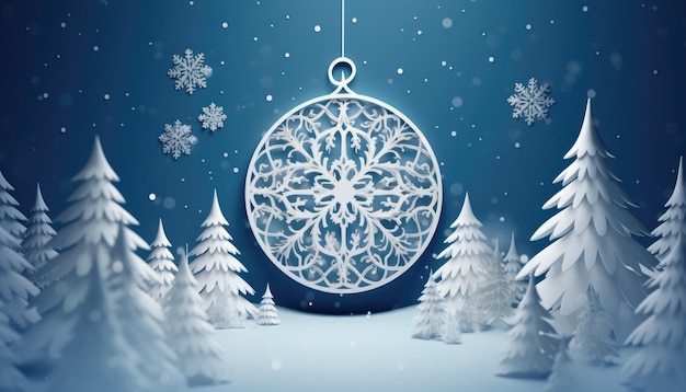 Christmas Background With Paper Cut Snowflake Hanging Snowflake Decoration Winter Wallpaper Snow