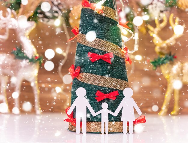 Christmas background with paper people and christmas decorations