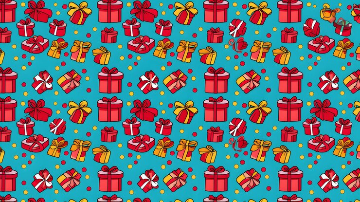 Photo christmas background with patterns of gifts and decorative objects abstract figurative