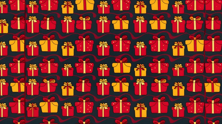 Photo christmas background with patterns of gifts and decorative objects abstract figurative