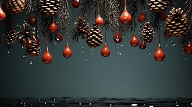 Christmas background with pine cones lights AI generated