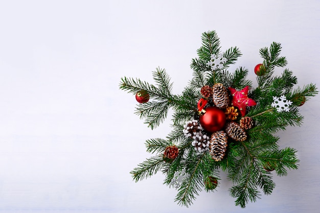 Christmas background with red ornament decorated wreath 