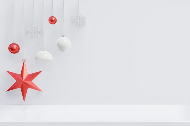 木製の白い背景、3dレンダリングの枝のための赤い星とクリスマスの背景
