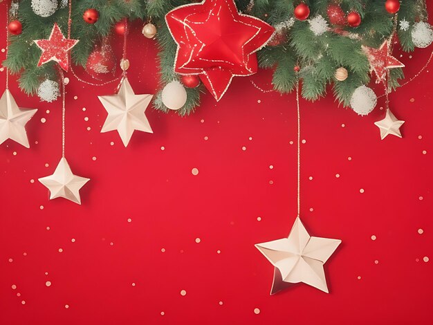 Christmas background with red stars and decoration