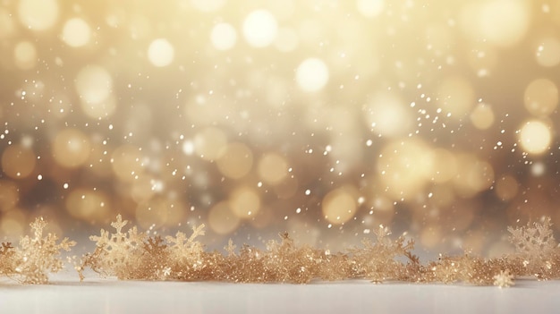 Christmas background with snowflakes and bokeh in light bronze style