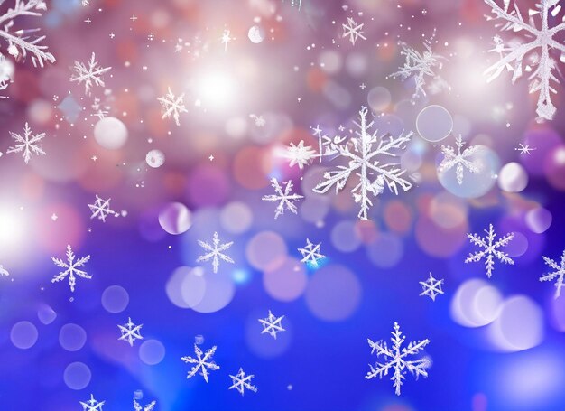クリスマスの背景に雪の結晶、ボケ味の光