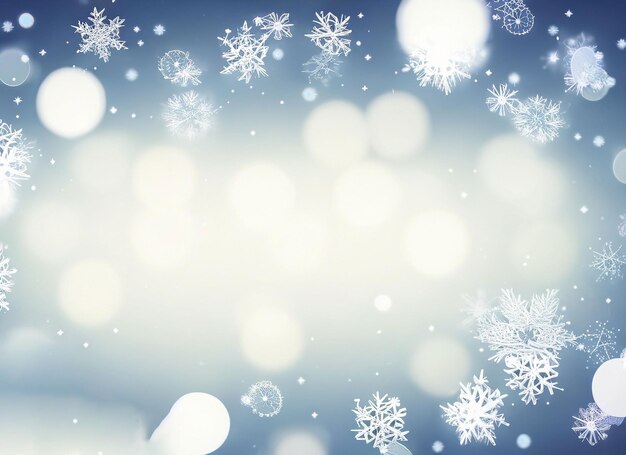 Photo christmas background with snowflakes and bokeh light