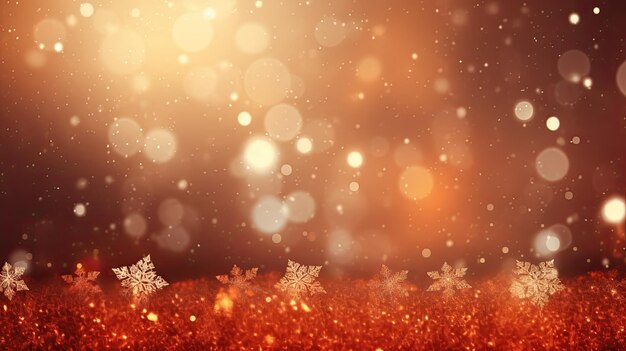 Christmas background with snowflakes dark red orange bokeh effect space for text Generative AI