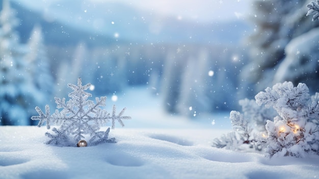 Christmas background with snowflakes and fir trees Winter landscape Generative AI