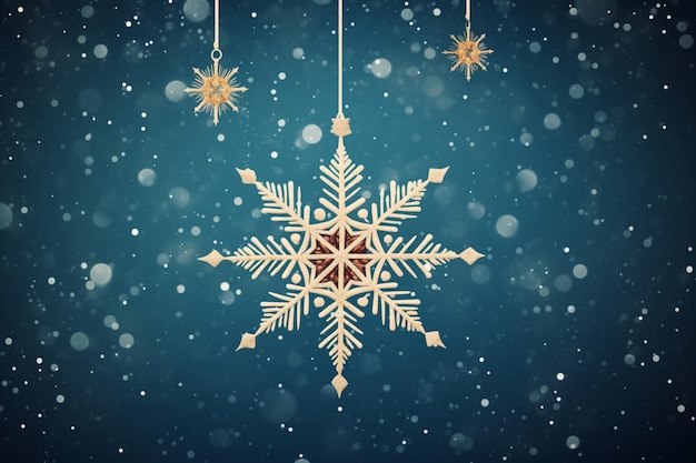 Photo christmas background with snowflakes and hanging stars bokeh