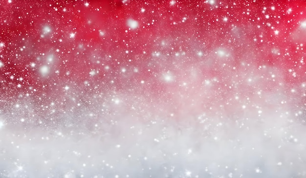 Christmas background with snowflakes and stars on a red background