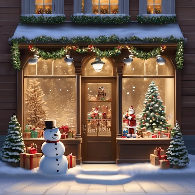 christmas background with snowman and gifts