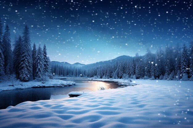 Christmas background with a snowy landscape