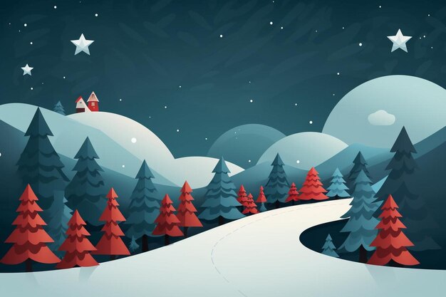 Christmas background with a snowy tree landscape