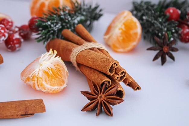 Christmas background with tangerines Selective focus Christmas cardholidays