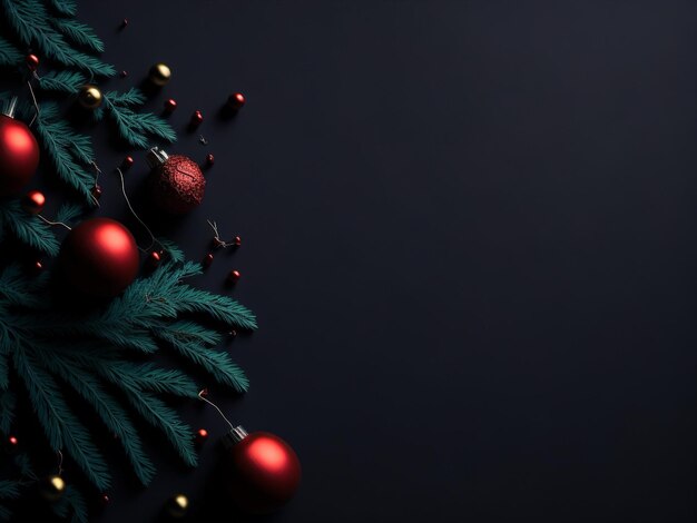 Photo christmas background with tree and boll red and golden background