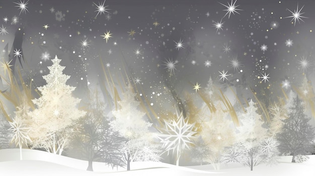 Christmas background with tree and snowflakes in the white forest