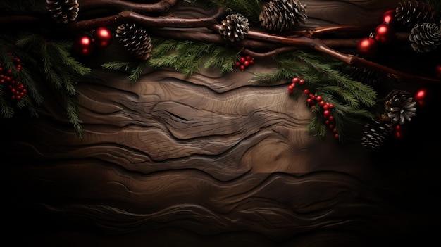 Photo christmas background with tree texture and decorations