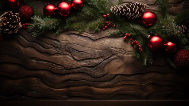 Photo christmas background with tree texture and decorations