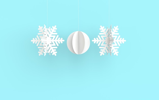 Christmas background with white paper snowflakes and ball Xmas and new year 3d render