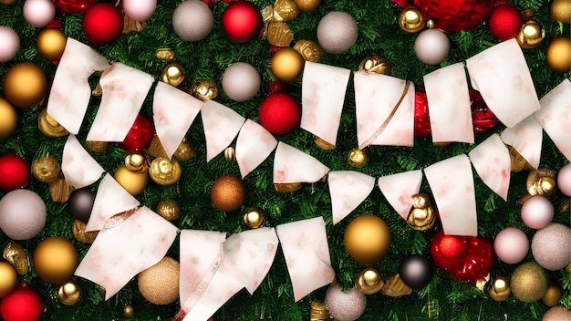 Christmas background with xmas tree and sparkle bokeh lights on red canvas background