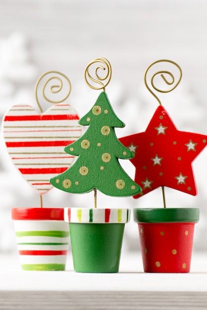 Christmas backgrounds. Christmas decor on the white wooden background.