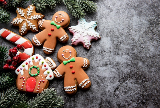 Christmas backgrounds.  Homemade gingerbread cookies border with copy space.