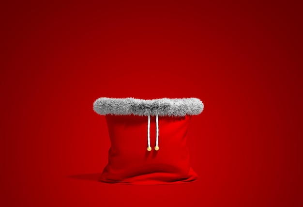 Christmas bag full of red gifts 3D rendering red background