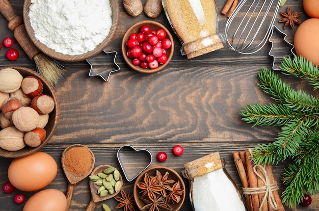 Christmas Baking Ingredients Top View Flat Lay Copy Space