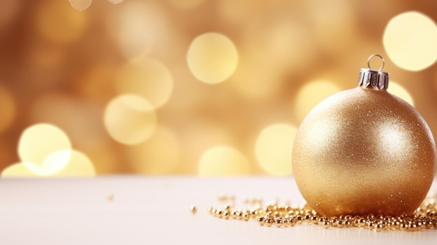 Christmas ball on abstract gold background Christmas AI banner