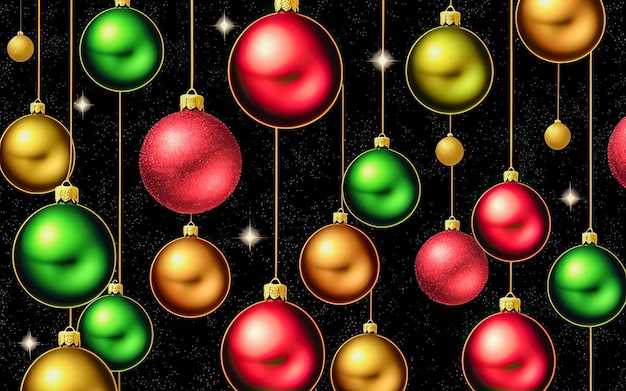 Foto palla di natale su sfondo nero palle di decorazioni natalizie con fiocco a nastro palla di natale lucida appesa su sfondo festivo generative ai