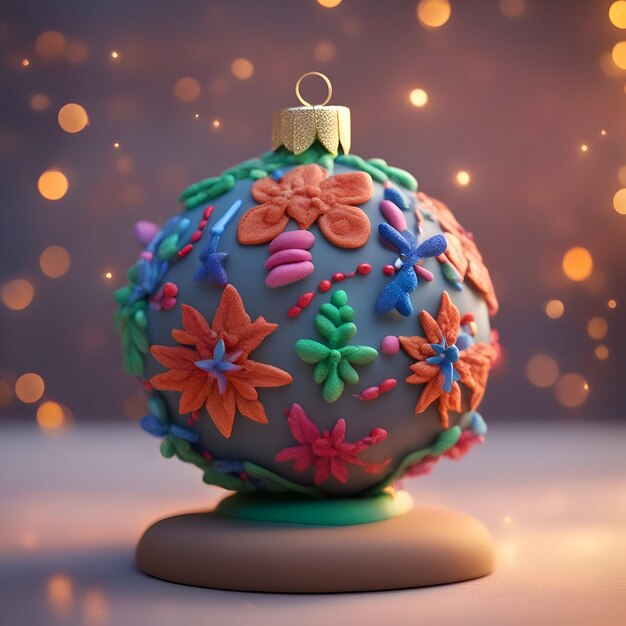 Рождественский шар, украшенный яркими цветами на фоне боке